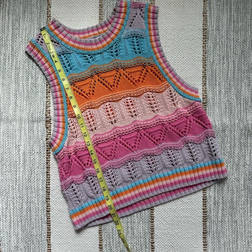 Zara Multicolor Crochet Knit Crewneck Cropped Sweater Vest Women’s Size Medium - Picture 5 of 9